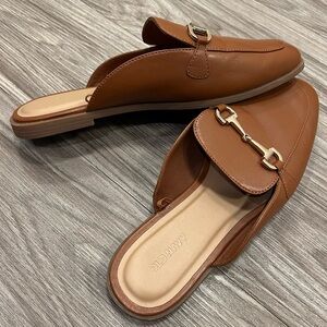 Old Navy Women's Brown Faux-Leather Mule Loafers with Gold Accent